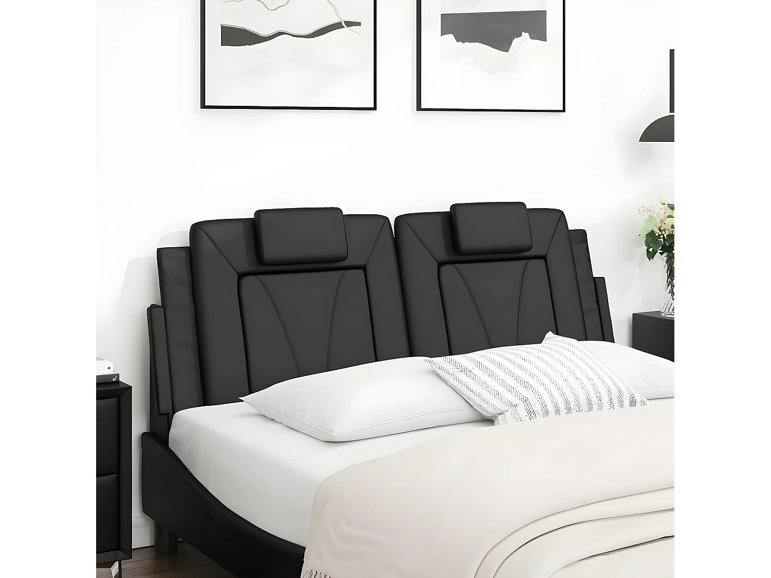 Coussin de tête de lit noir 140 cm similicuir