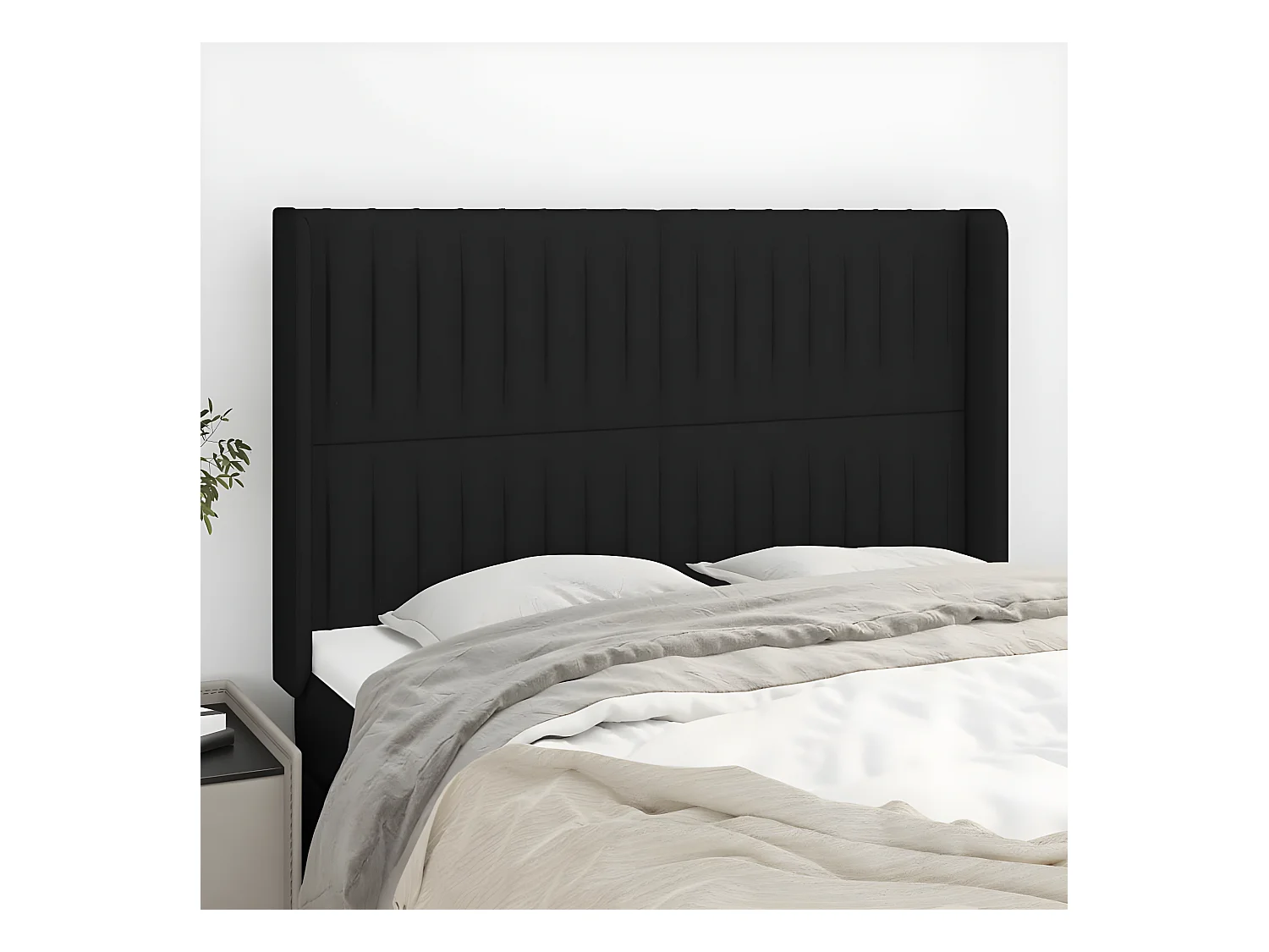 Hoofdbord met randen 147x16x118/128 cm stof zwart