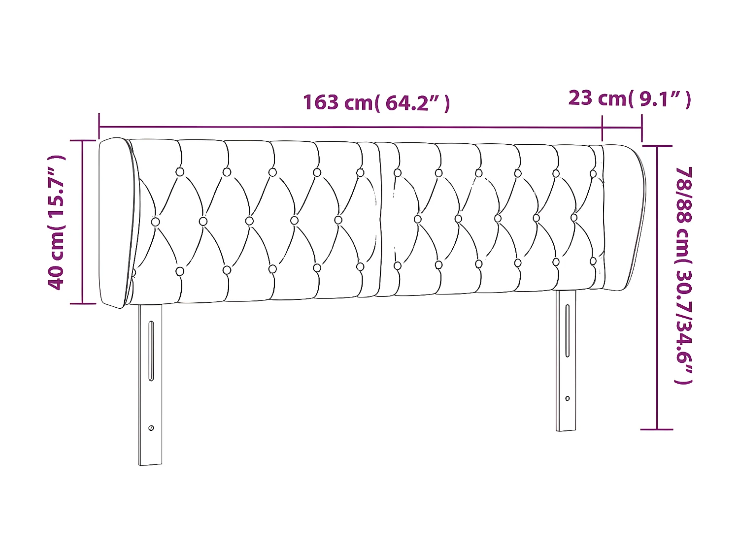 Tête de lit avec oreilles Rose 163x23x78/88 cm Velours