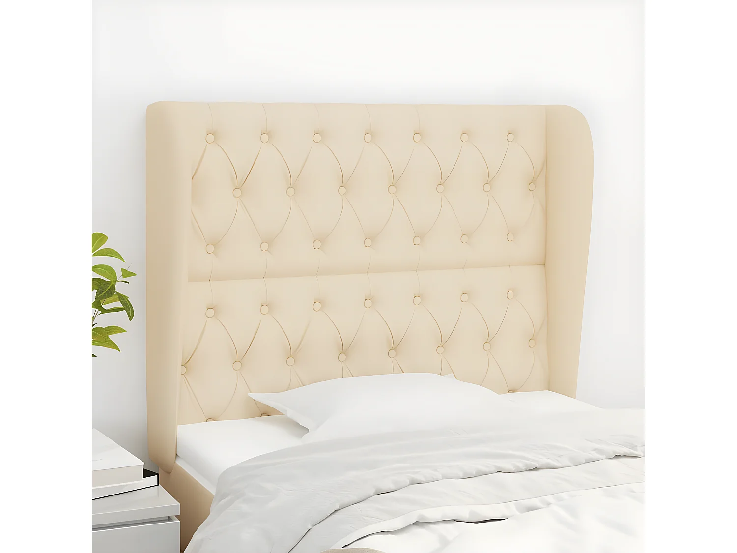Tête de lit avec oreilles Crème 103x23x118/128 cm Tissu