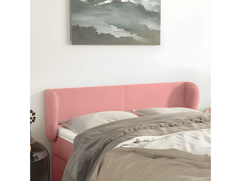 Hoofdbord met randen 147x23x78/88 cm fluweel roze