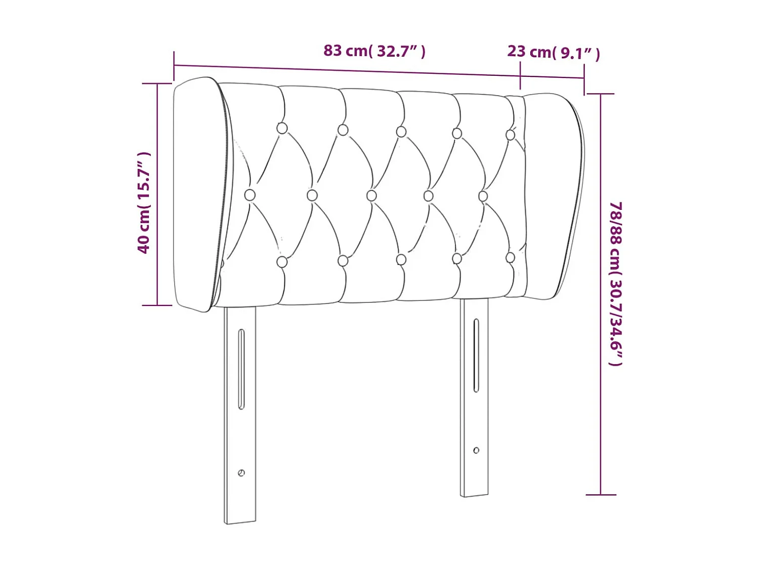 Tête de lit avec oreilles Bleu foncé 83x23x78/88 cm Velours