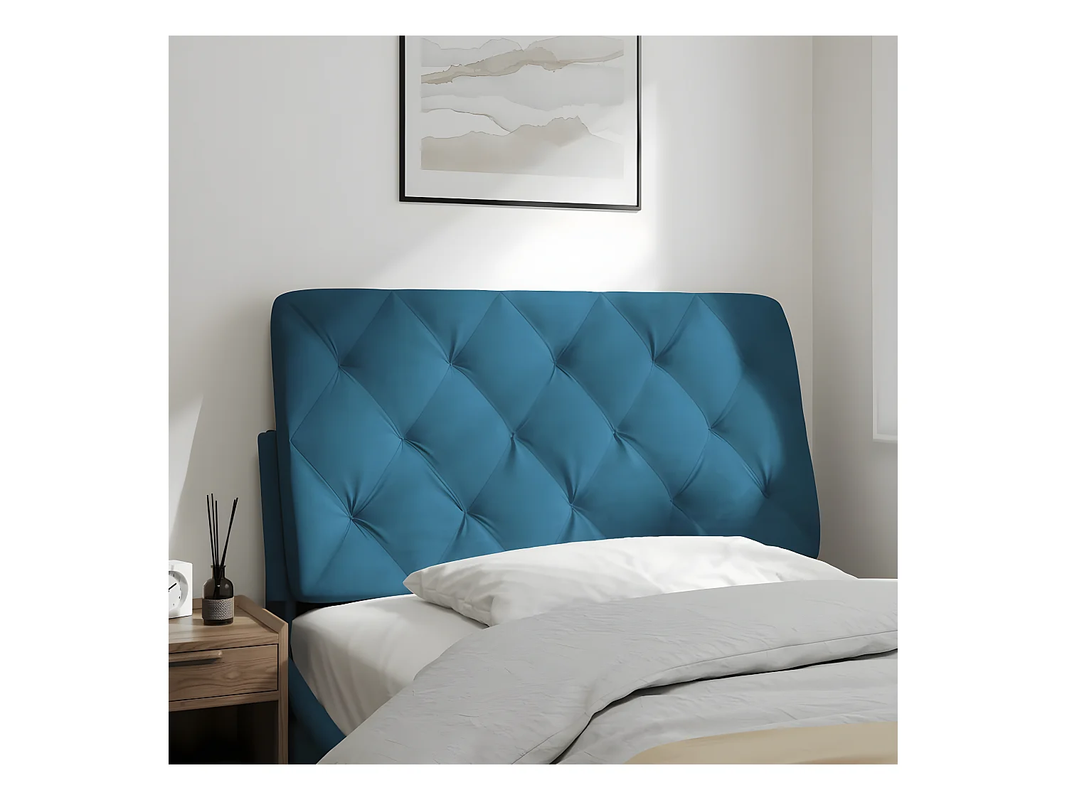 Coussin de tête de lit bleu 100 cm velours