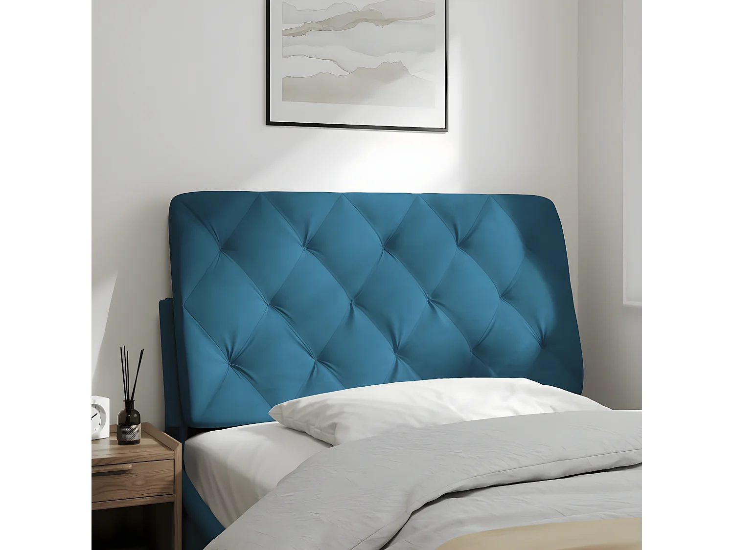 Cabecero de cama acolchado terciopelo azul 100 cm