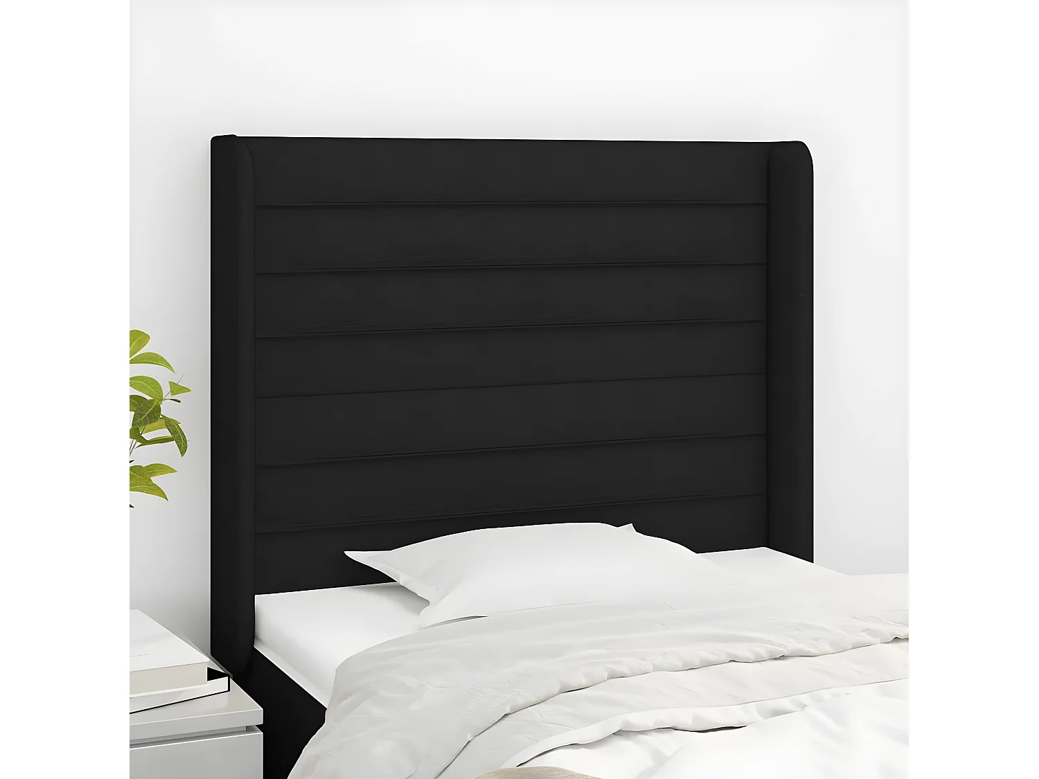 Tête de lit avec oreilles Noir 83x16x118/128 cm Tissu