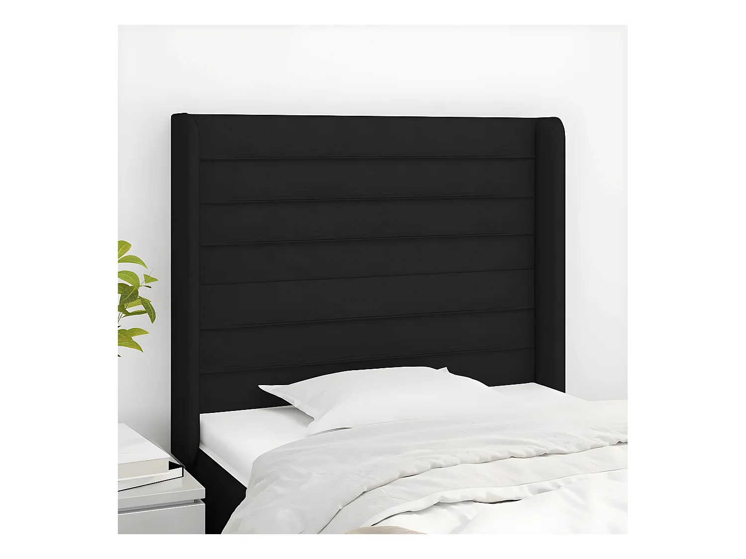 Tête de lit avec oreilles Noir 83x16x118/128 cm Tissu