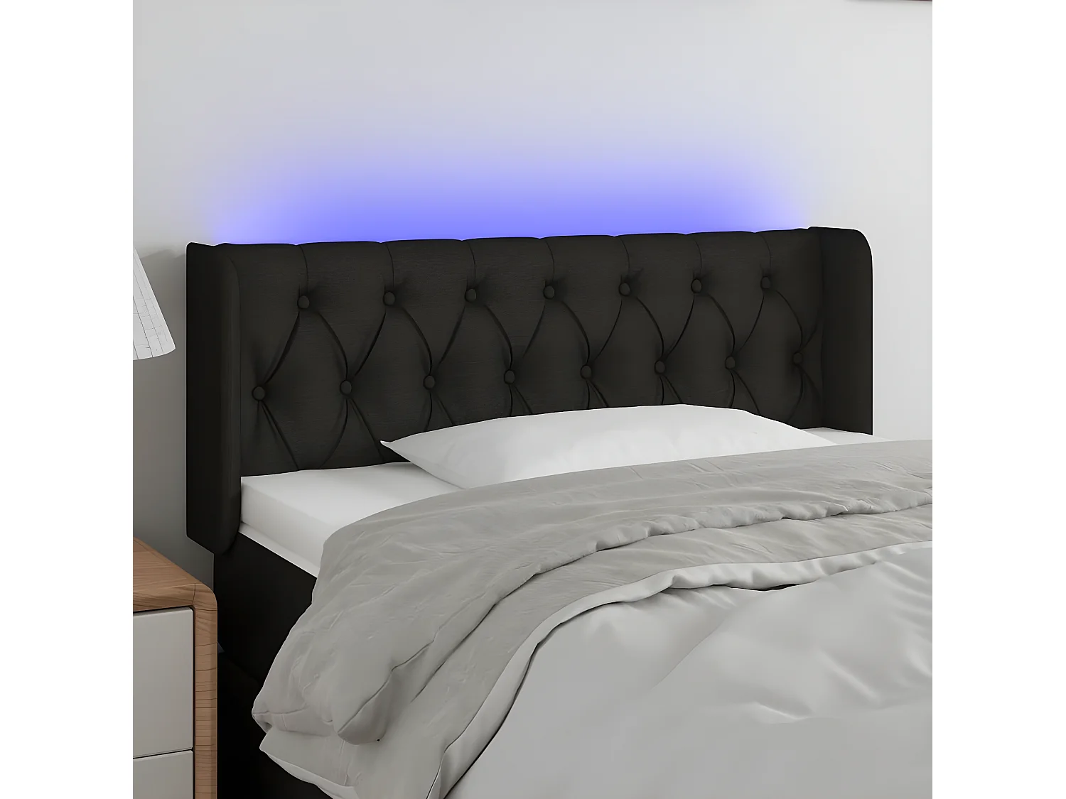 Cabecero con LED de tela negro 103x16x78/88 cm