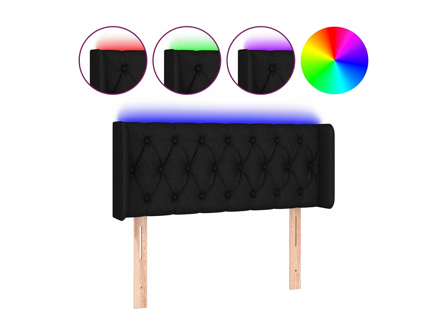 Cabecero con LED de tela negro 103x16x78/88 cm