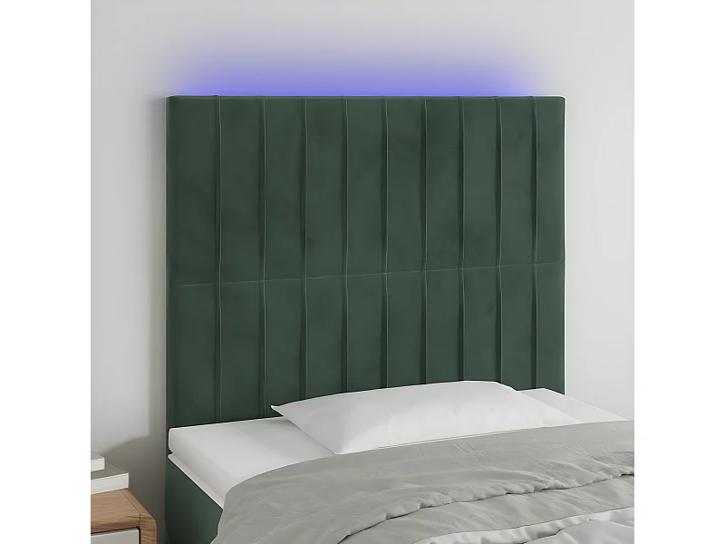 Cabeceira de cama c/ LED veludo 100x5x118/128 cm verde-escuro