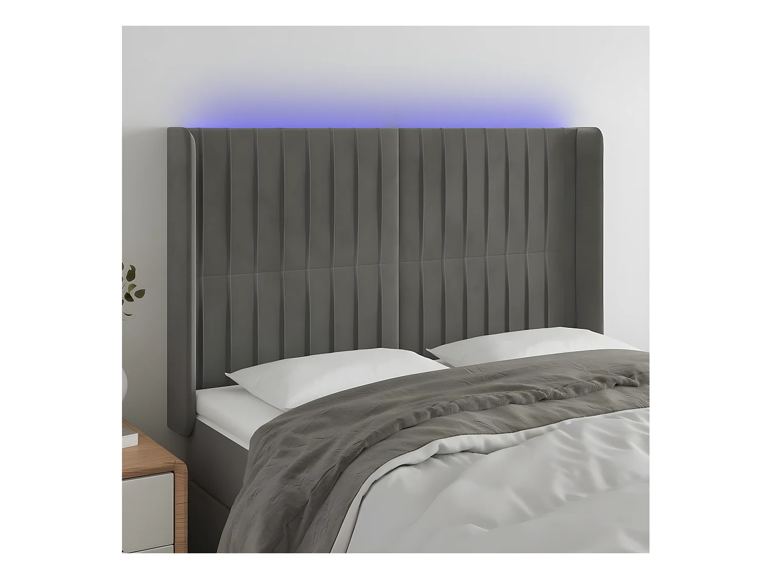 Tête de lit à LED Gris clair 147x16x118/128 cm Velours