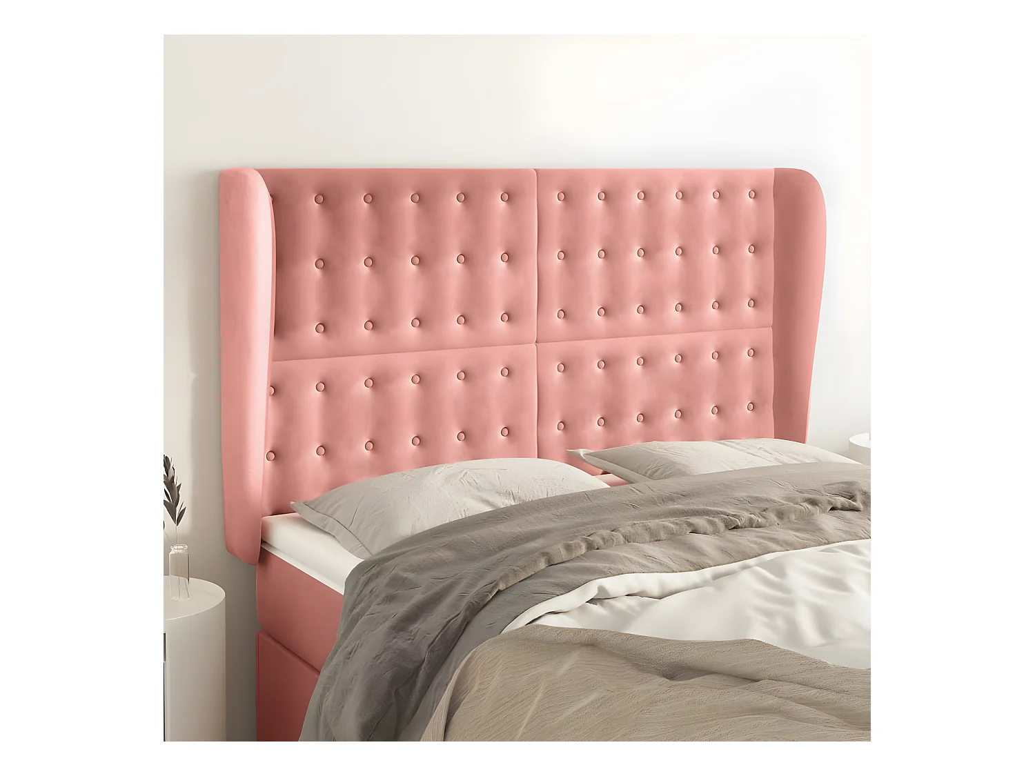 Tête de lit avec oreilles Rose 147x23x118/128 cm Velours