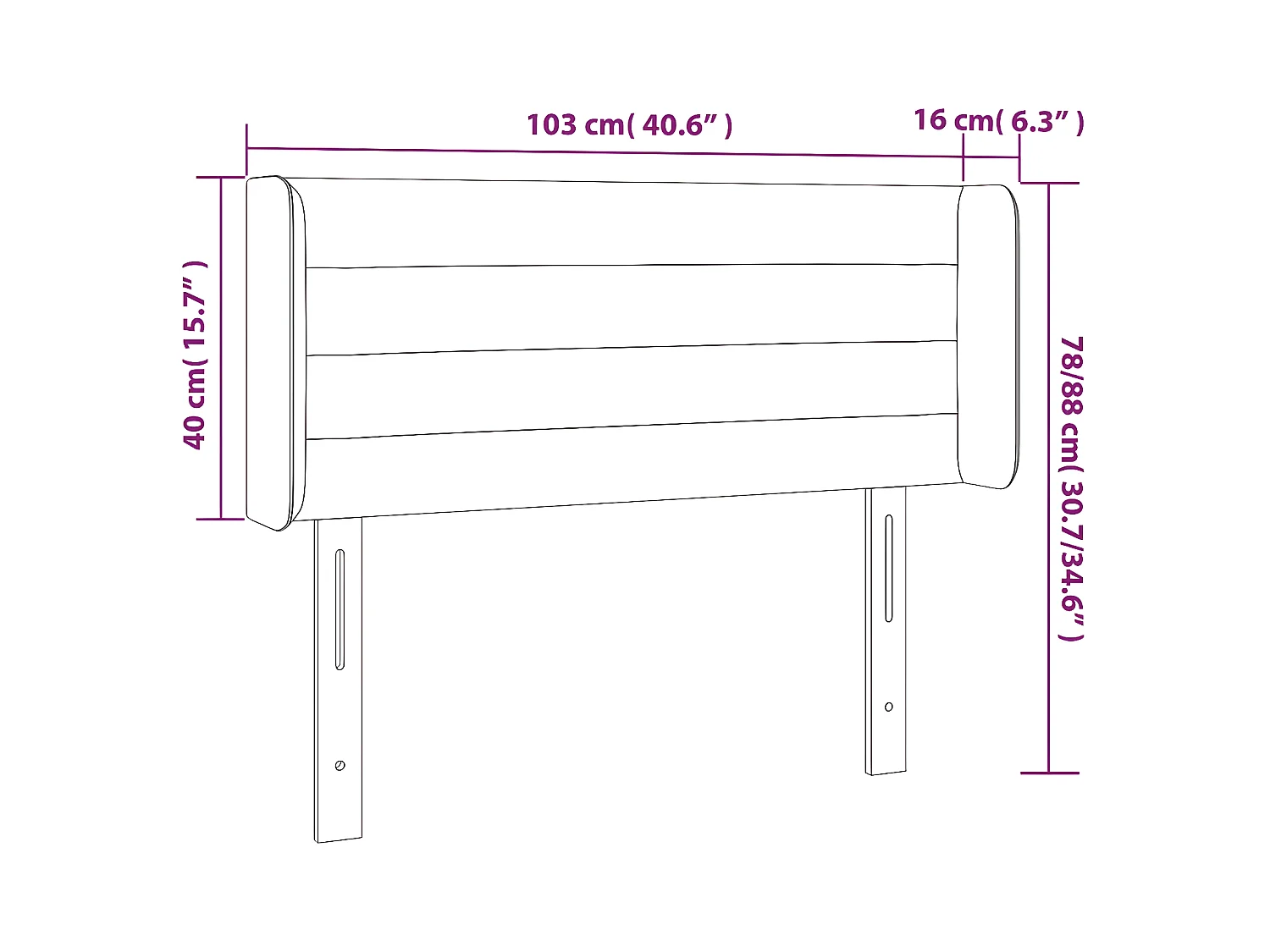 Cabeceira de cama c/ abas veludo 103x16x78/88 cm preto