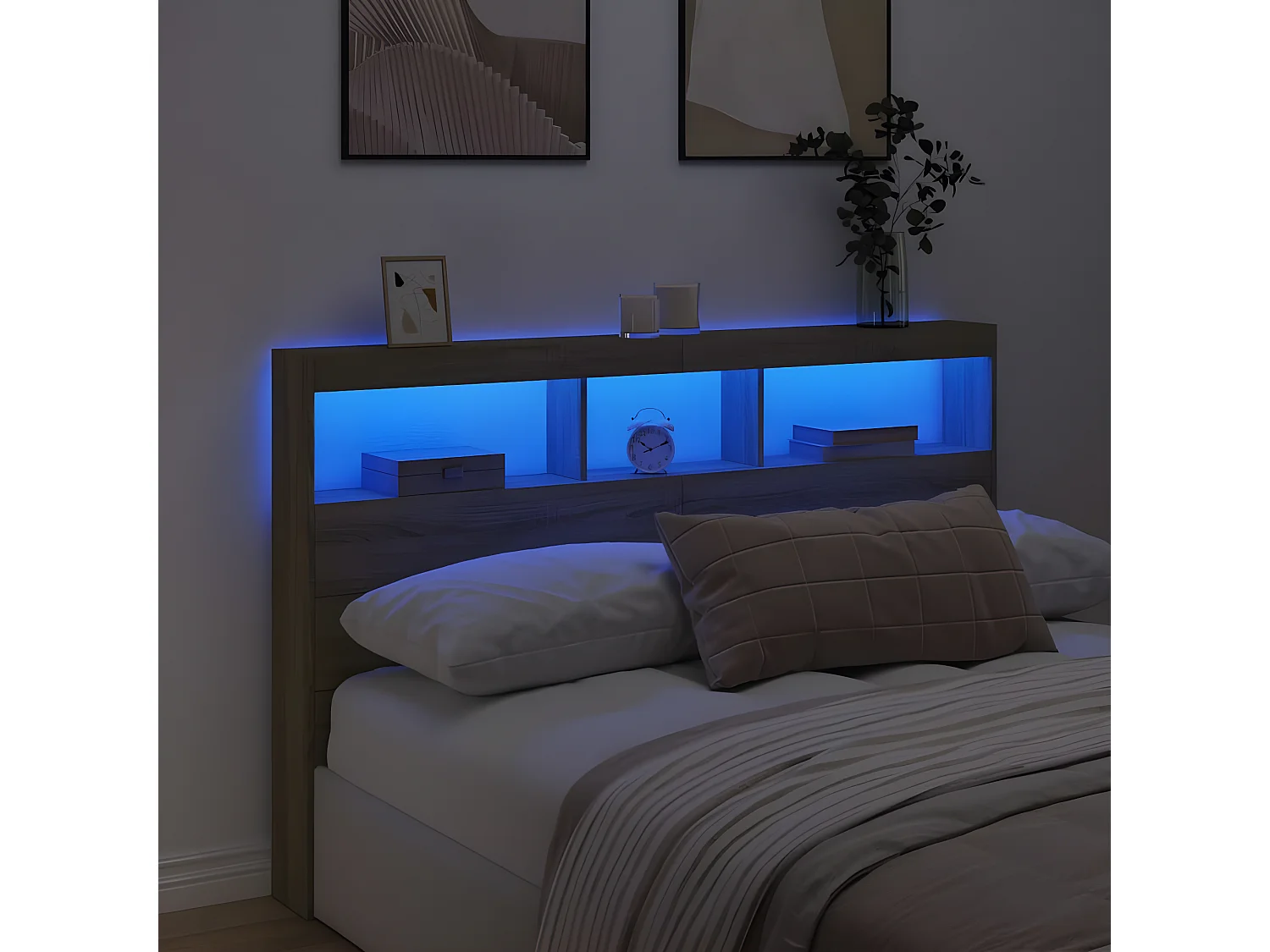 Armoire tête de lit avec LED chêne sonoma 160x17x102 cm