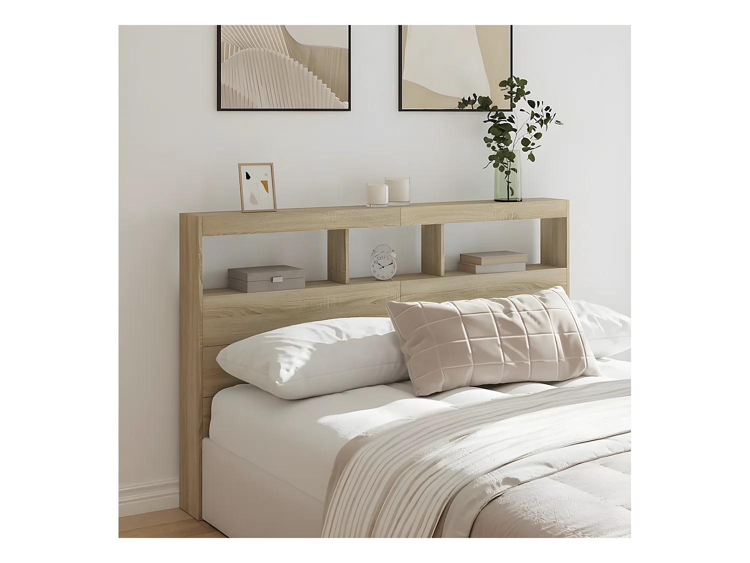 Armoire tête de lit avec LED chêne sonoma 160x17x102 cm