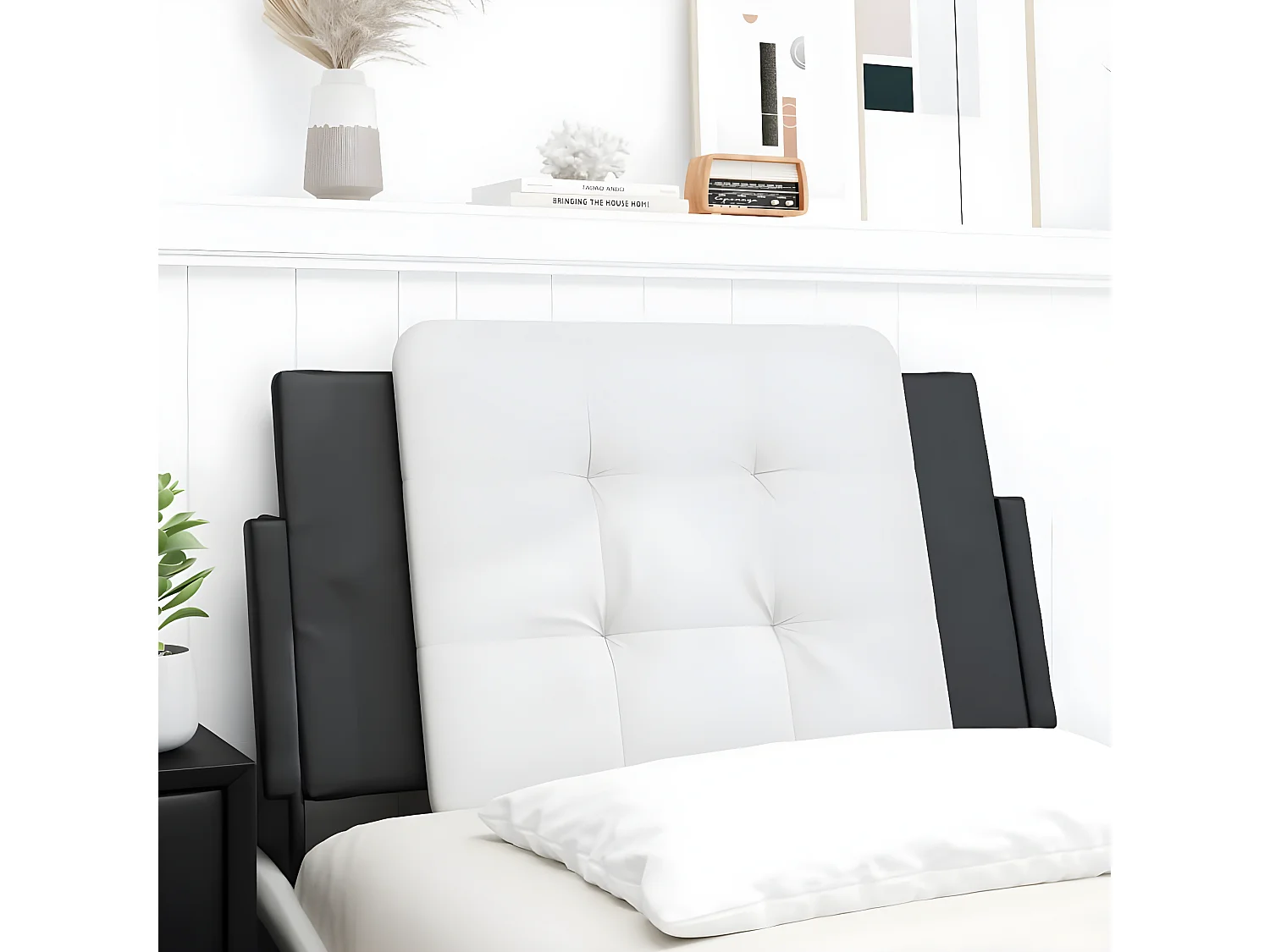 Coussin de tête de lit noir et blanc 80 cm similicuir