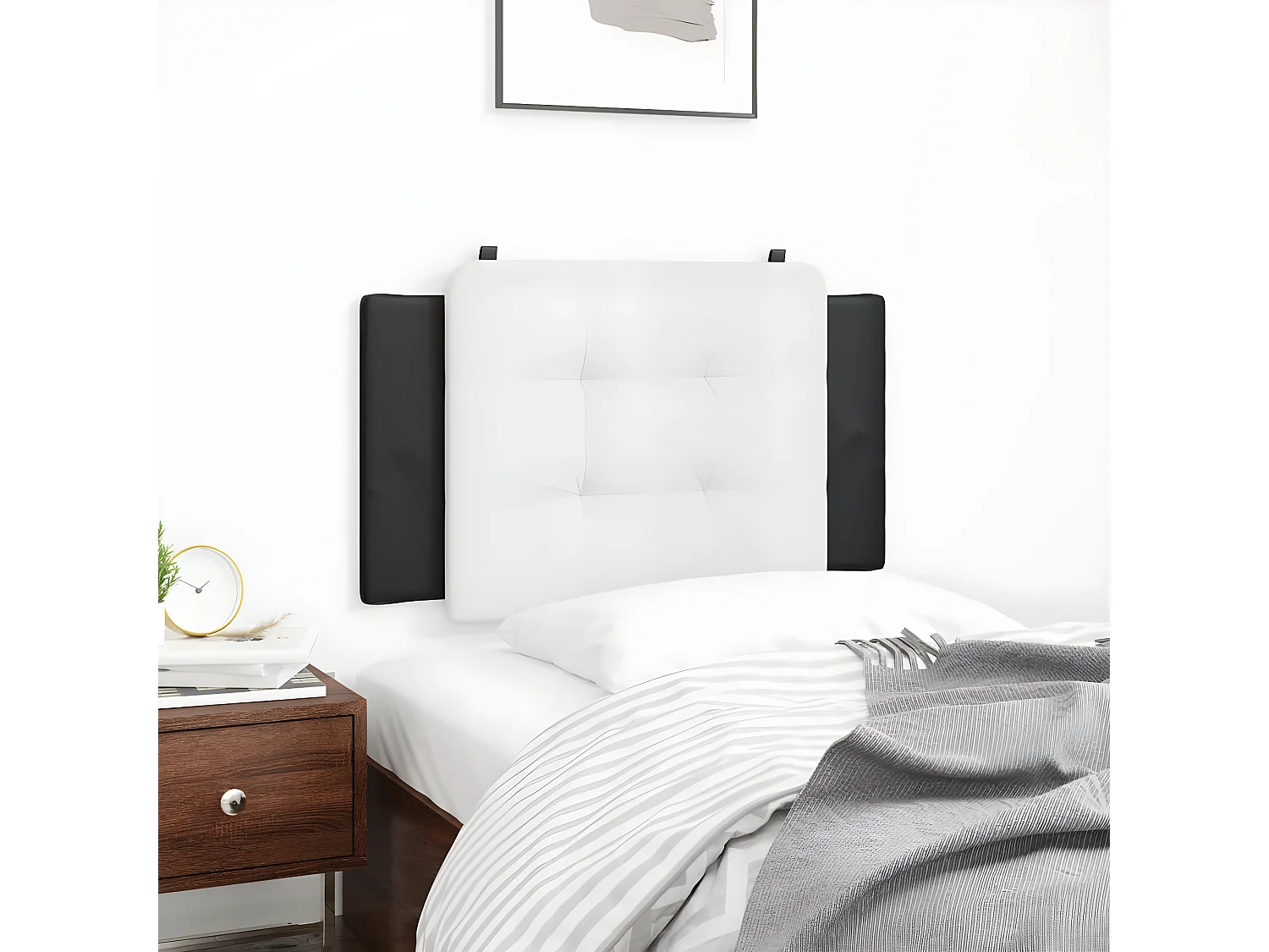 Coussin de tête de lit noir et blanc 80 cm similicuir