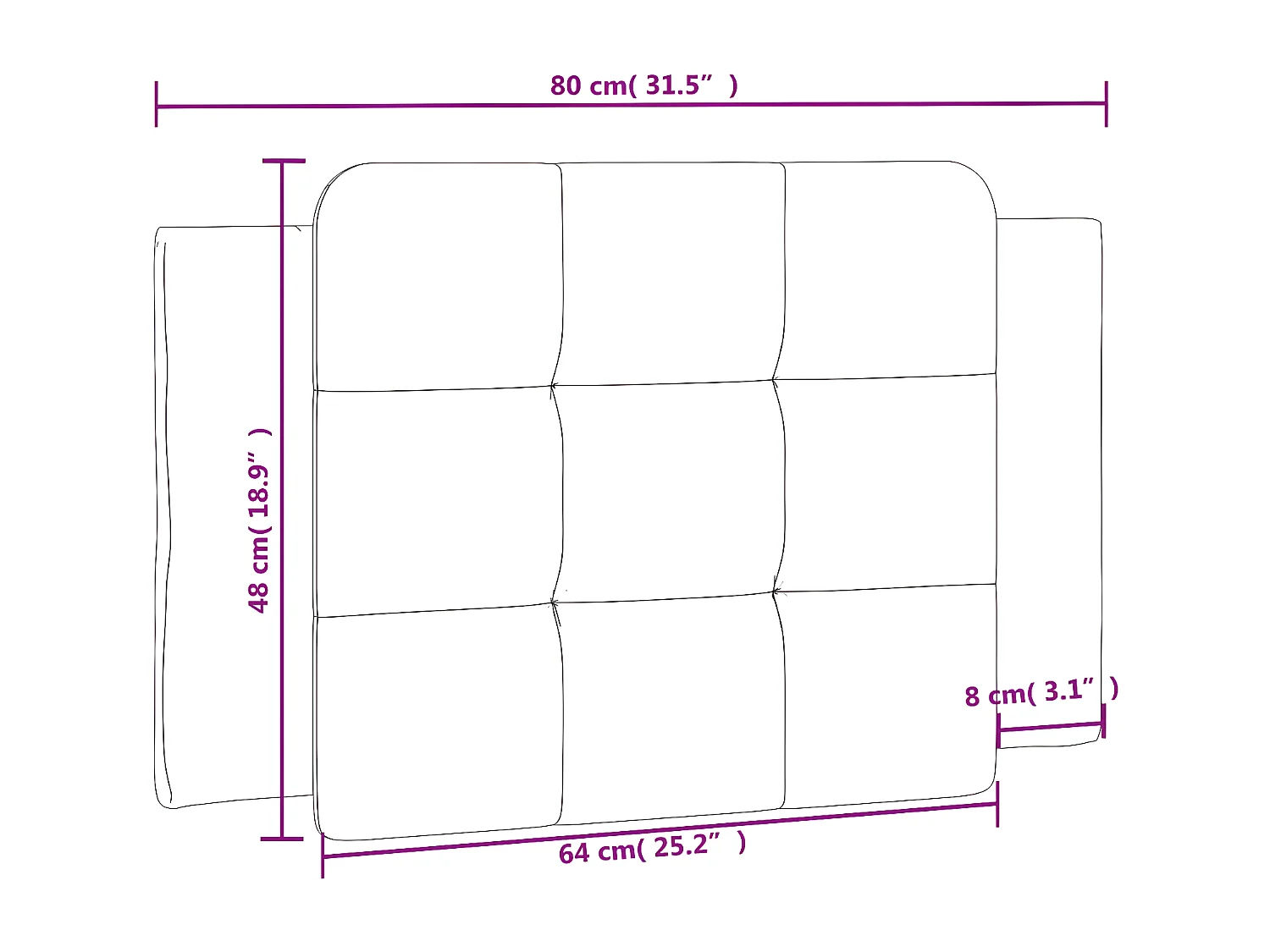 Coussin de tête de lit noir et blanc 80 cm similicuir