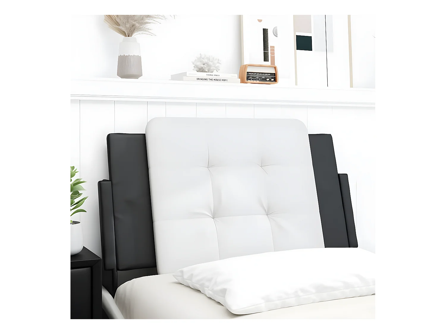 Coussin de tête de lit noir et blanc 80 cm similicuir