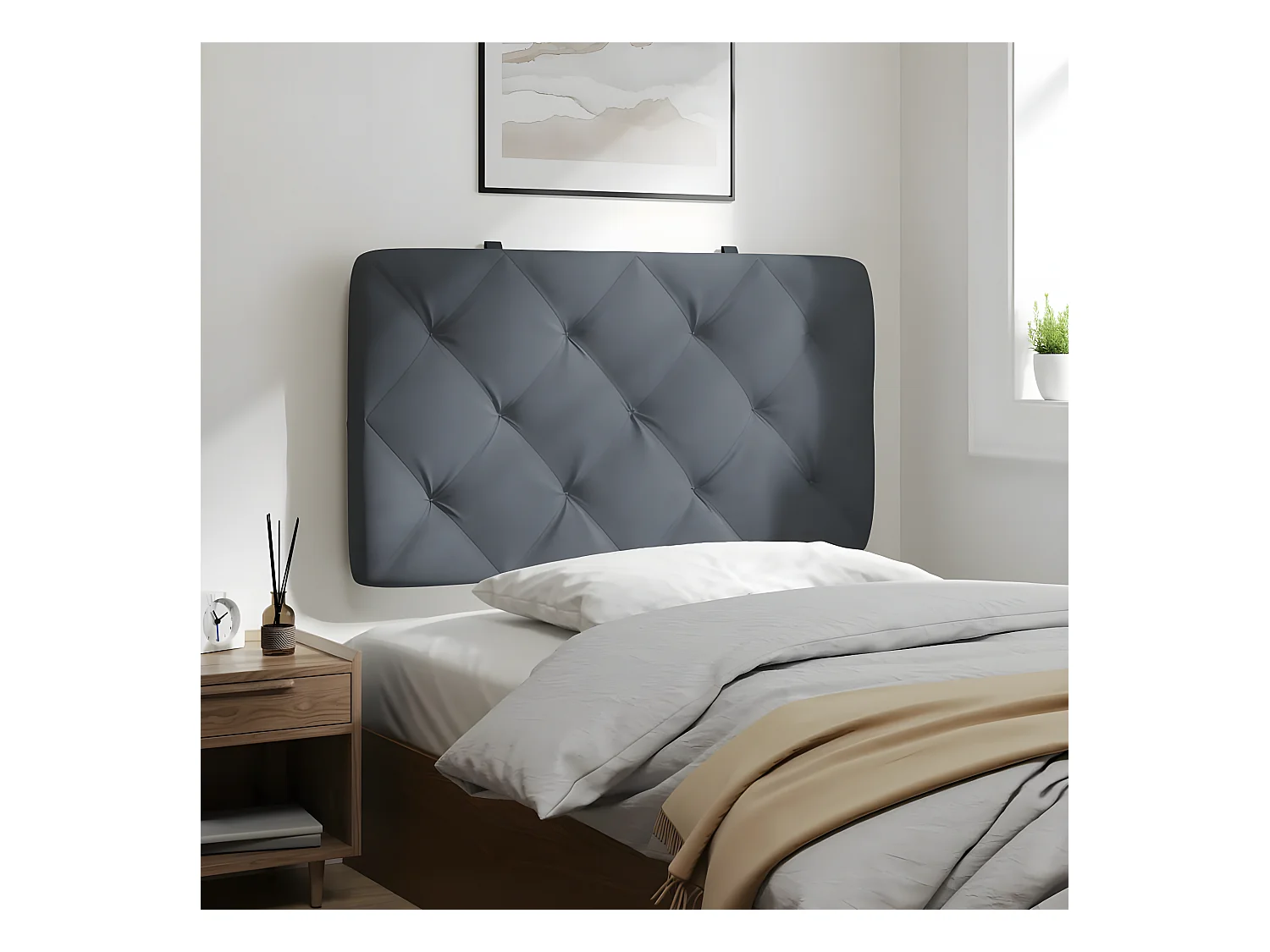 Coussin de tête de lit gris foncé 90 cm velours