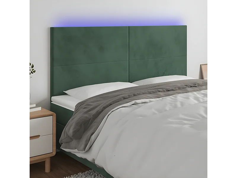 Cabeceira de cama c/ LED veludo 180x5x118/128 cm verde-escuro