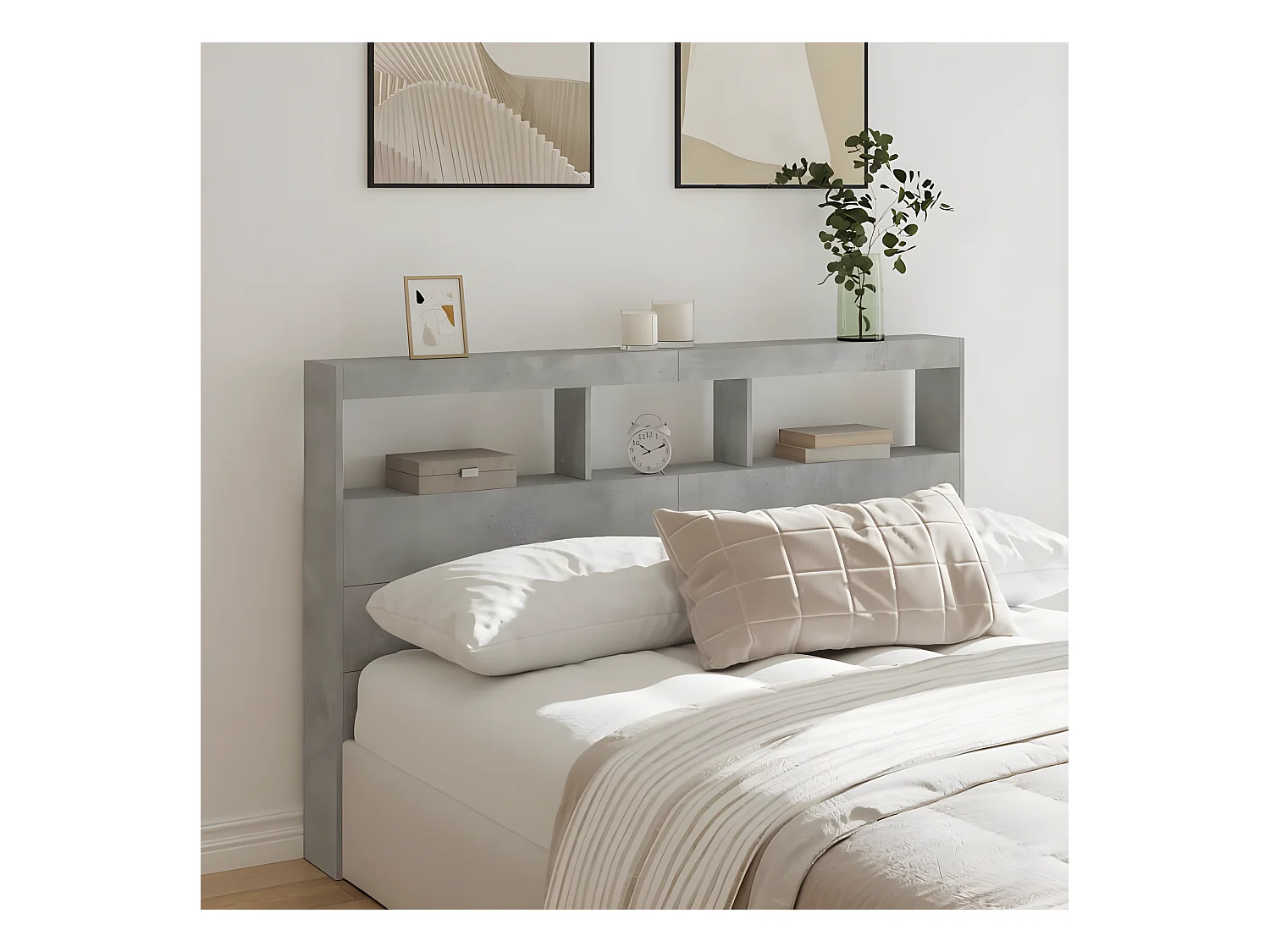 Cabecero de cama con luz LED gris hormigón 160x17x102 cm