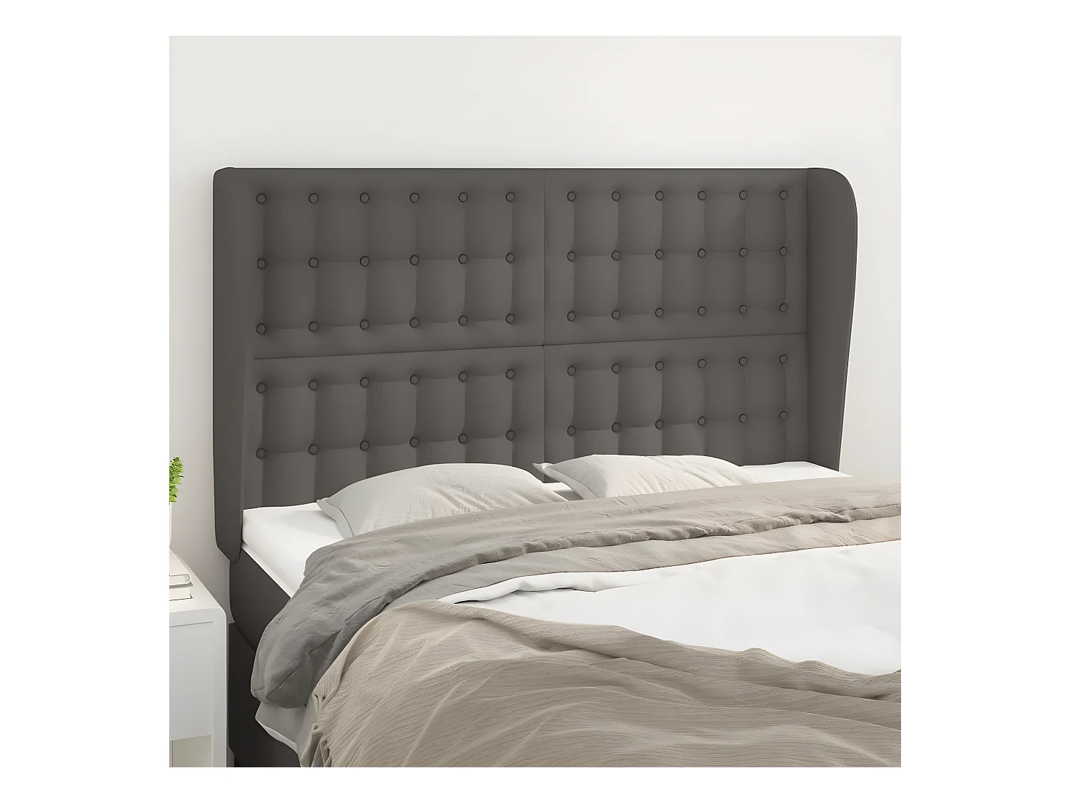 Tête de lit avec oreilles Gris 147x23x118/128 cm Similicuir
