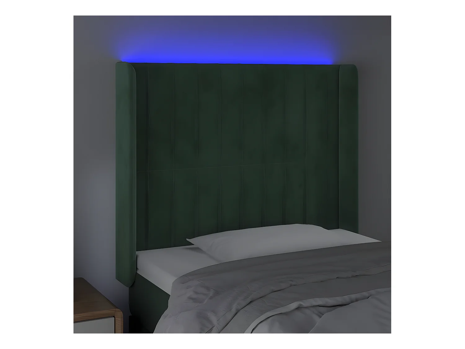 Cabecero con LED de terciopelo verde oscuro 103x16x118/128 cm