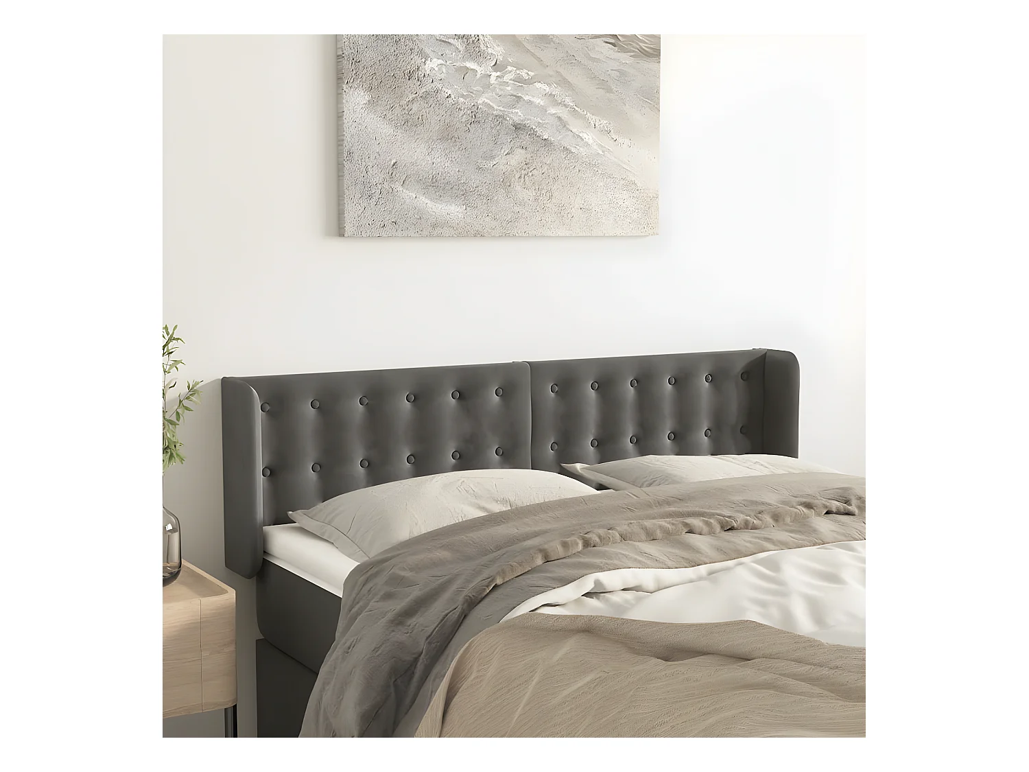 Tête de lit avec oreilles Gris foncé 147x16x78/88 cm Velours