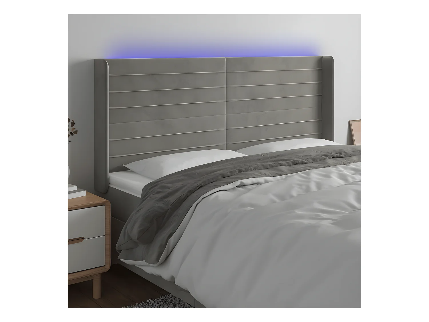 Tête de lit à LED Gris clair 163x16x118/128 cm Velours