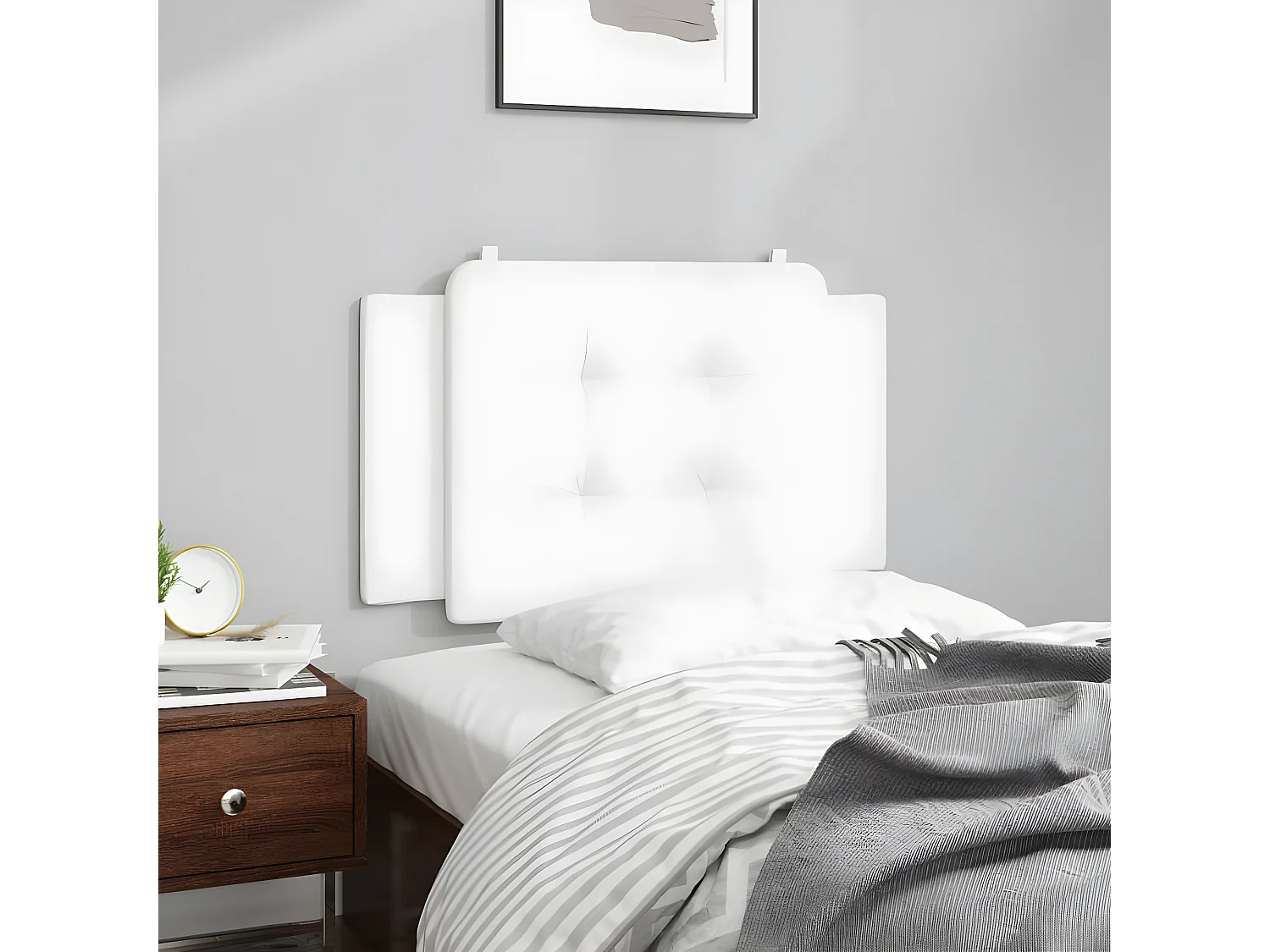 Cabecero de cama acolchado cuero sintético blanco 90 cm