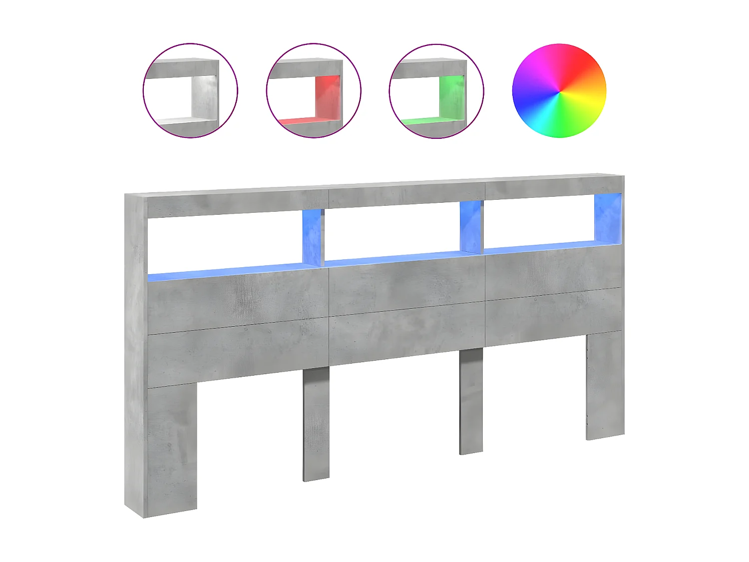 Armoire tête de lit avec LED gris béton 200x17x102 cm