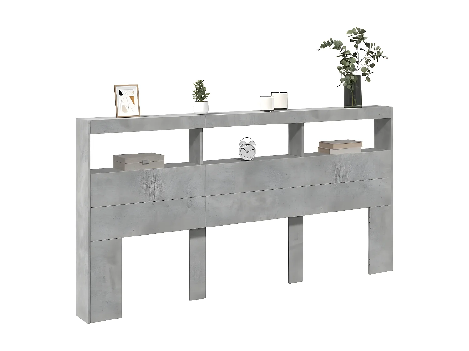 Armoire tête de lit avec LED gris béton 200x17x102 cm