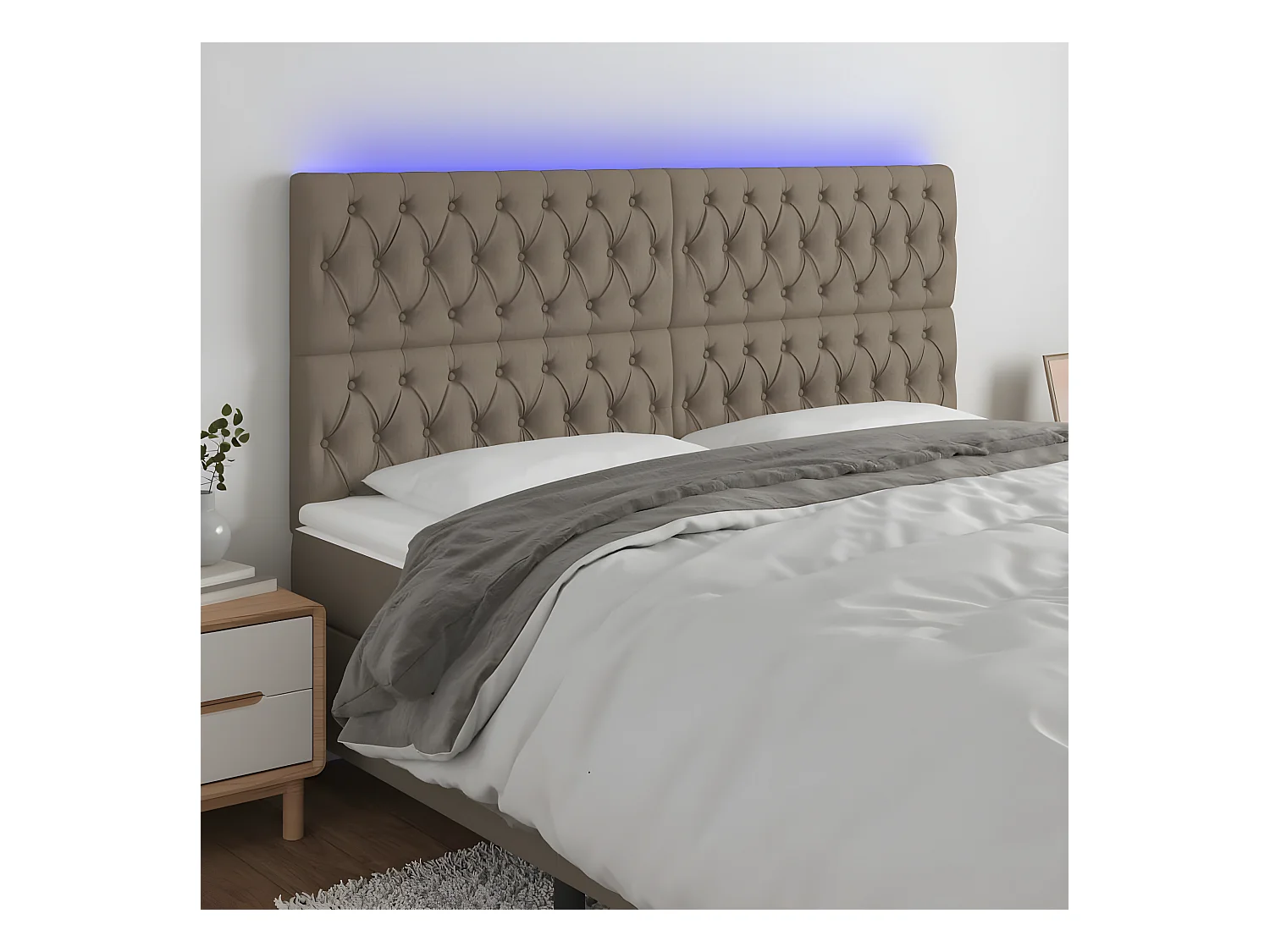 Tête de lit à LED Taupe 200x7x118/128 cm Tissu