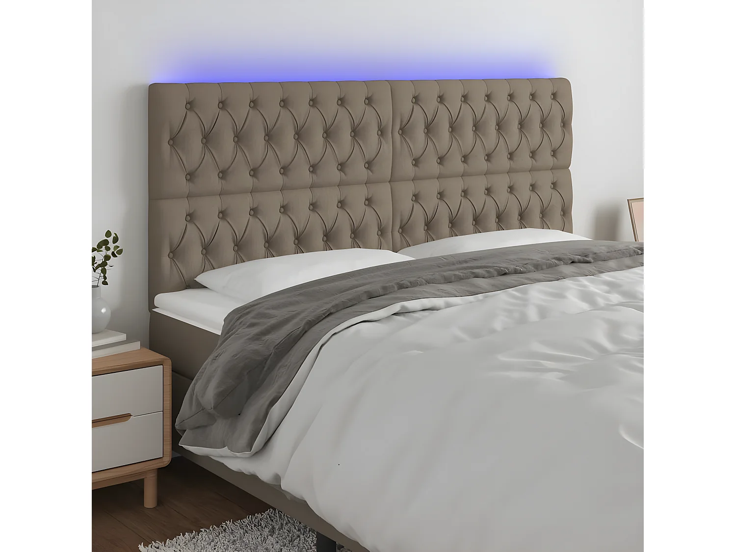 Tête de lit à LED Taupe 200x7x118/128 cm Tissu