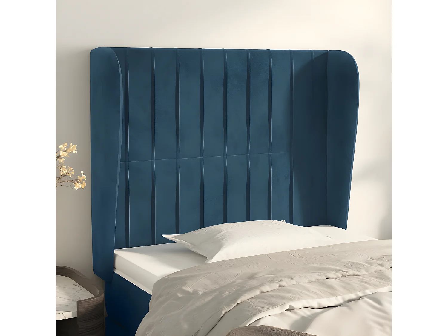 Tête de lit avec oreilles Bleu foncé 103x23x118/128 cm Velours
