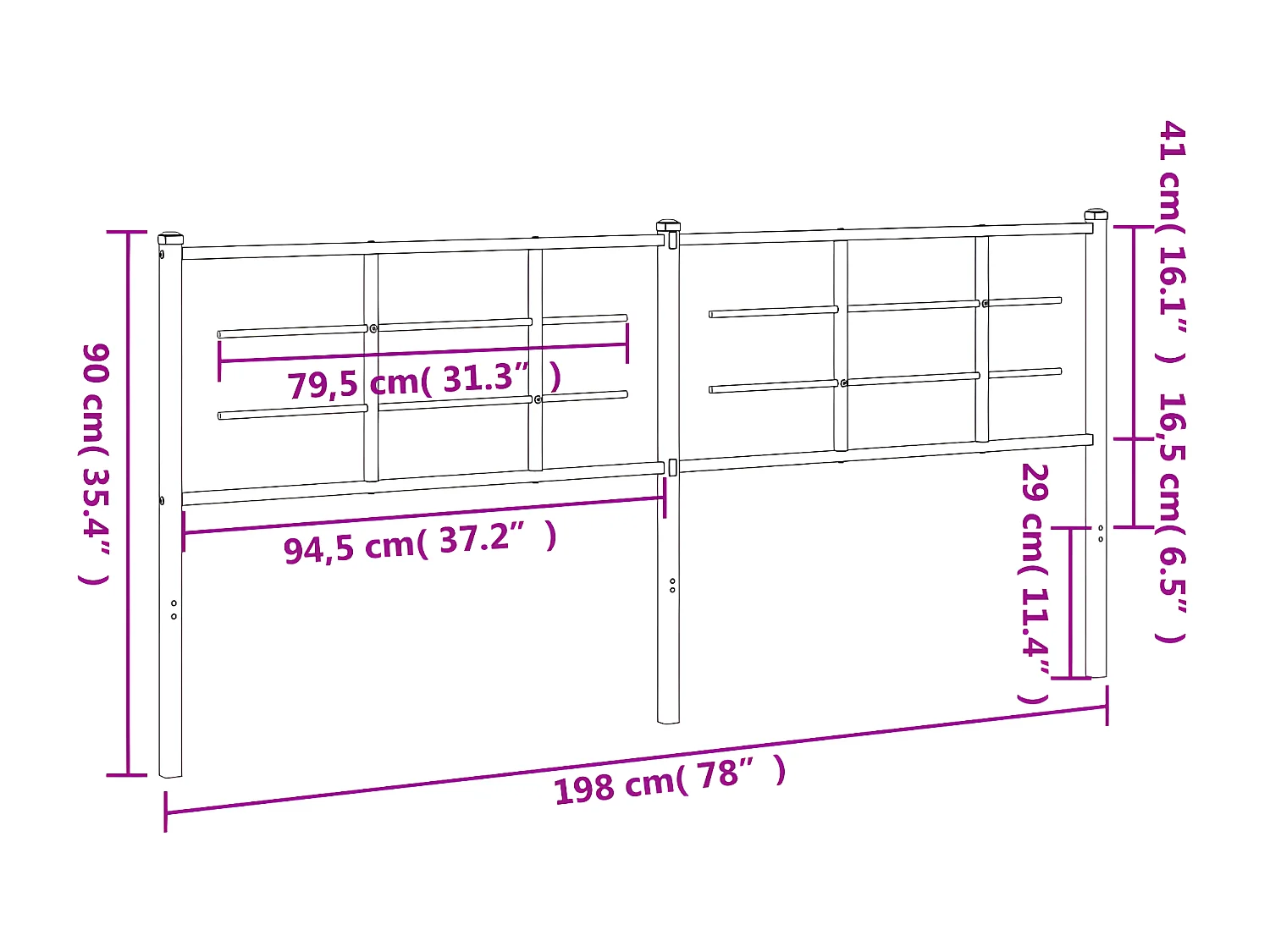 Tête de lit métal noir 193 cm