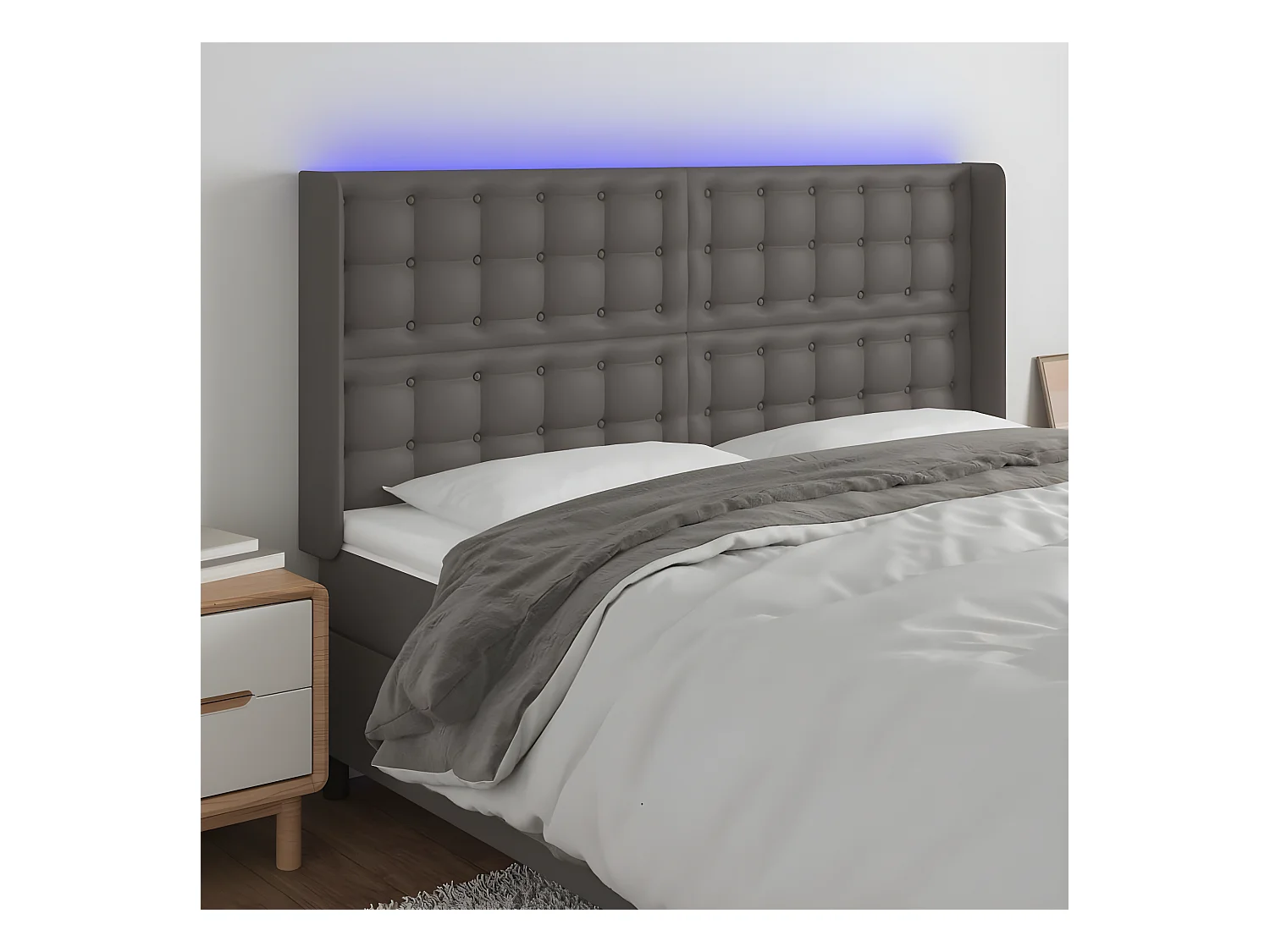 Hoofdbord LED 183x16x118/128 cm kunstleer grijs