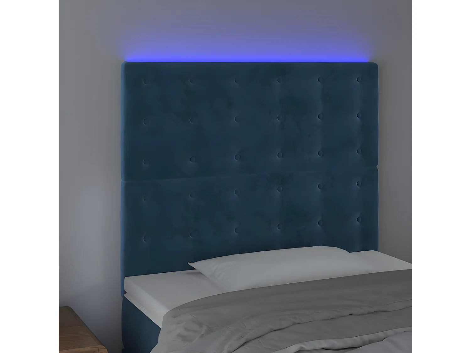 Hoofdbord LED 90x5x118/128 cm fluweel donkerblauw