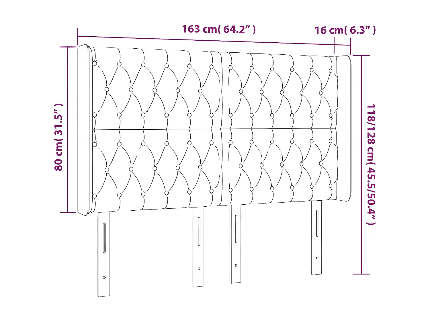 Tête de lit avec oreilles Taupe 163x16x118/128 cm Tissu