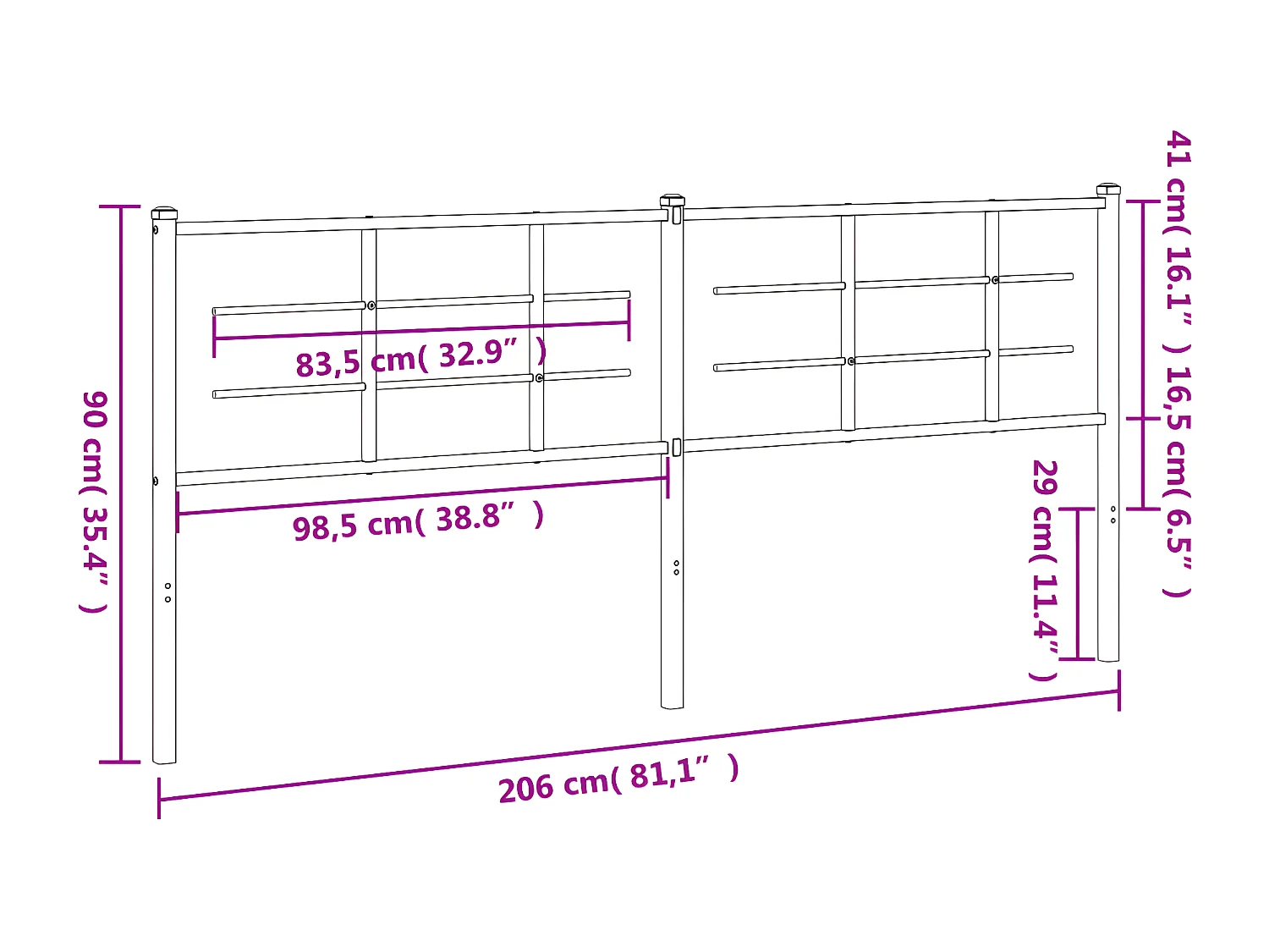 Hoofdbord 200 cm metaal zwart