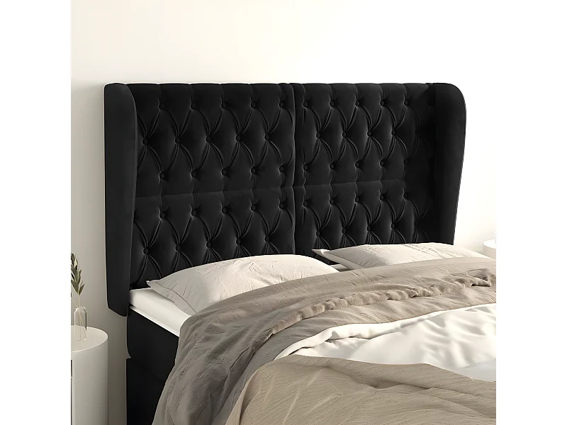 Tête de lit avec oreilles Noir 163x23x118/128 cm Velours