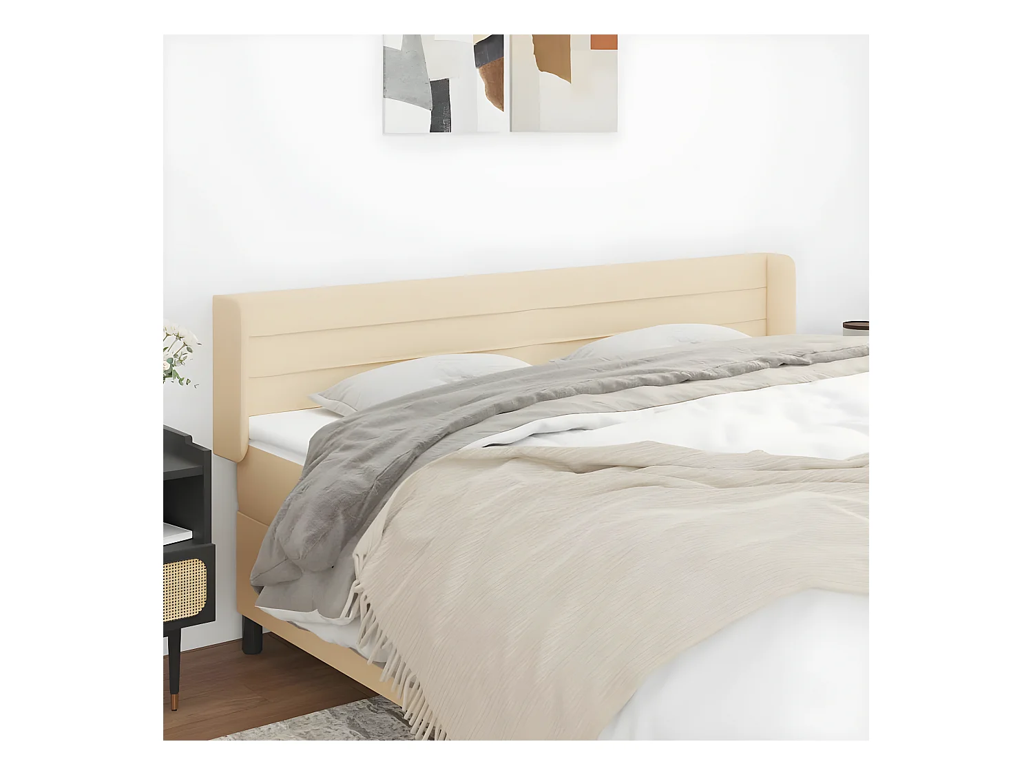 Cabecero de tela color crema 203x16x78/88 cm