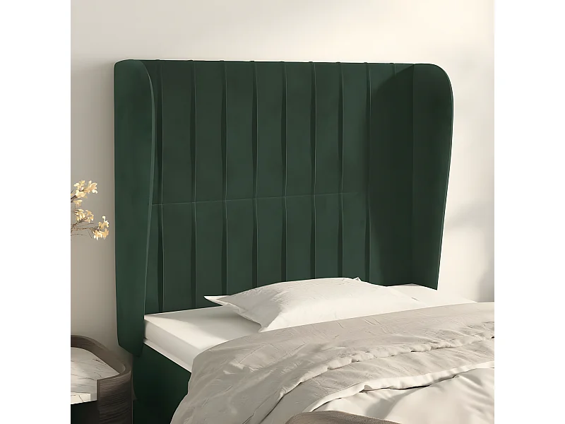Cabecero con orejas de terciopelo verde oscuro 83x23x118/128 cm