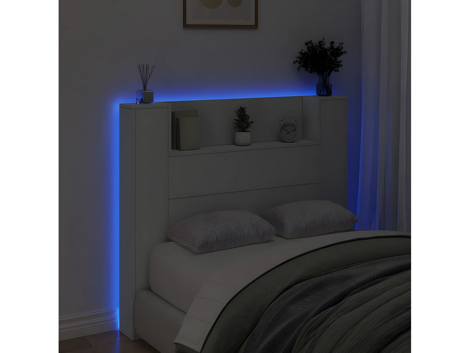 Armário de cabeceira com luzes LED 120x16,5x103,5 cm branco