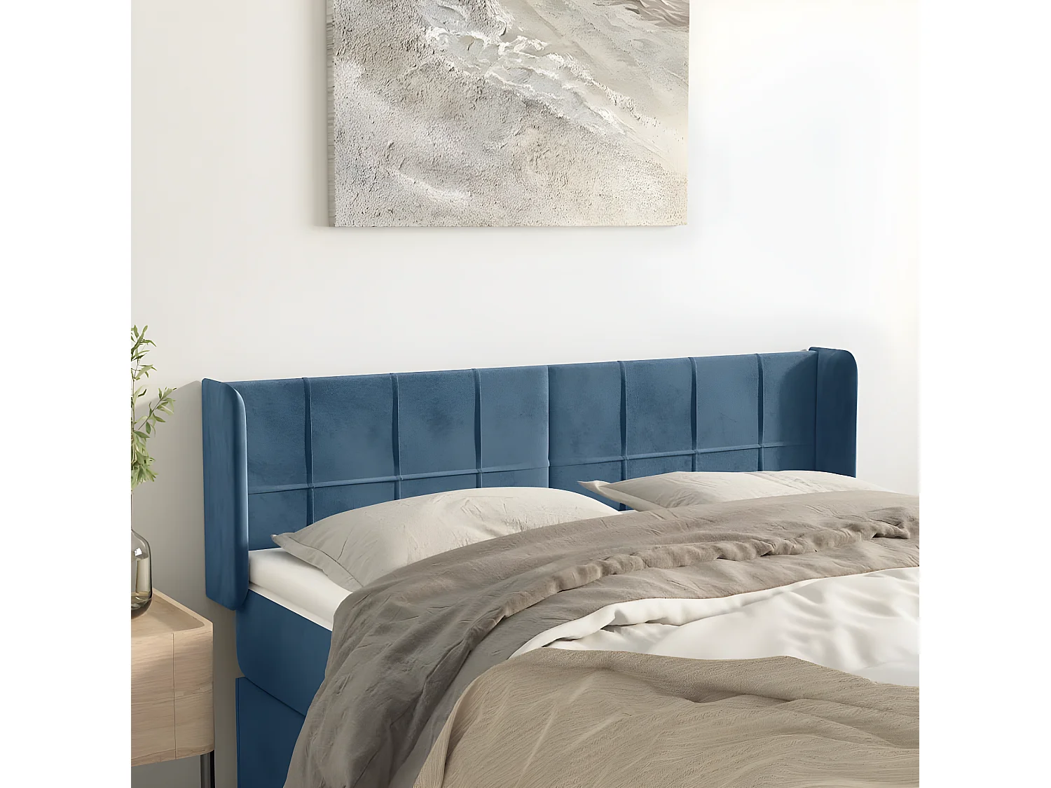 Tête de lit avec oreilles Bleu foncé 147x16x78/88 cm Velours