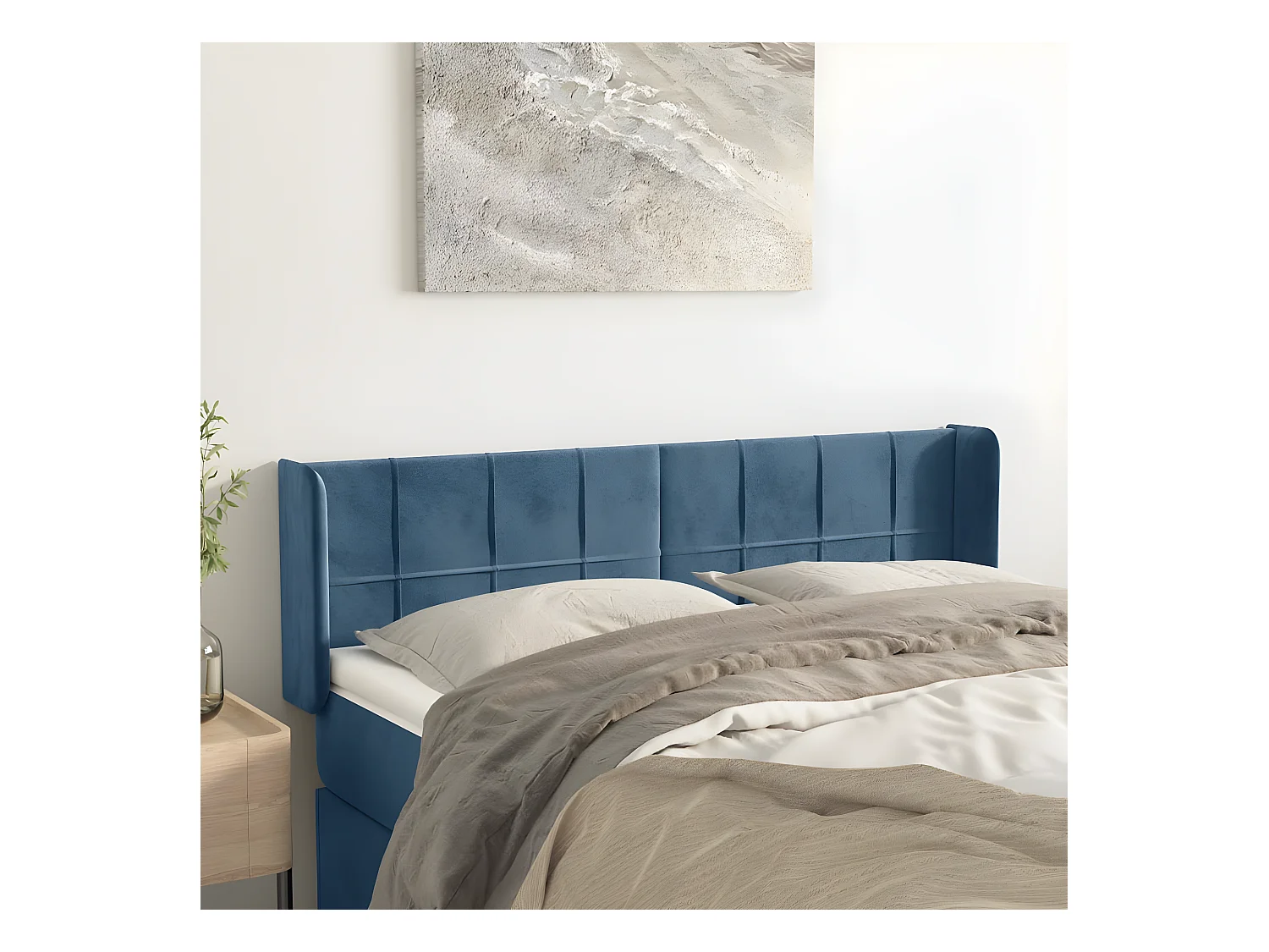 Tête de lit avec oreilles Bleu foncé 147x16x78/88 cm Velours
