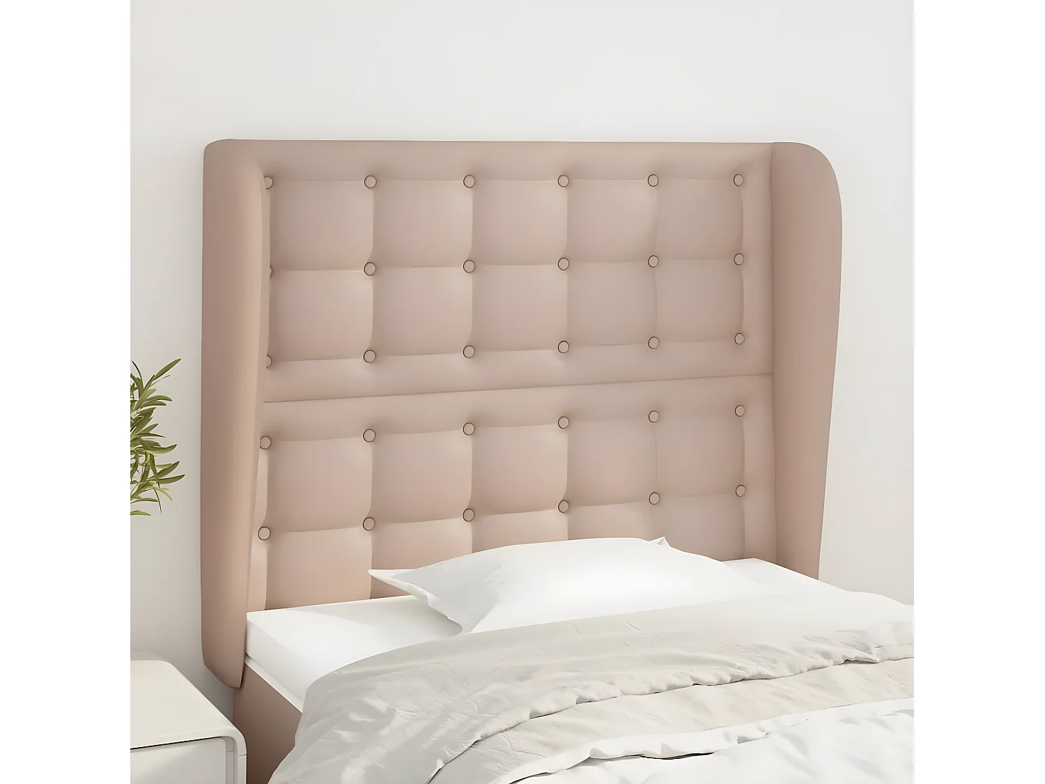 Cabeceira cama c/ abas couro artif. 103x23x118/128cm cappuccino