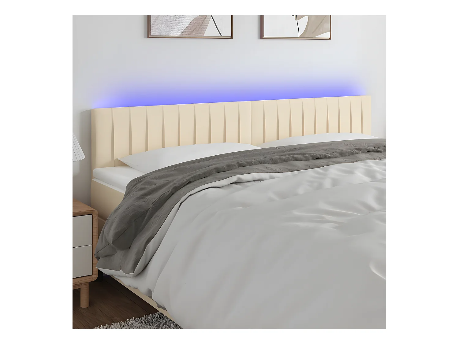 Cabecero con LED de tela color crema 160x5x78/88 cm