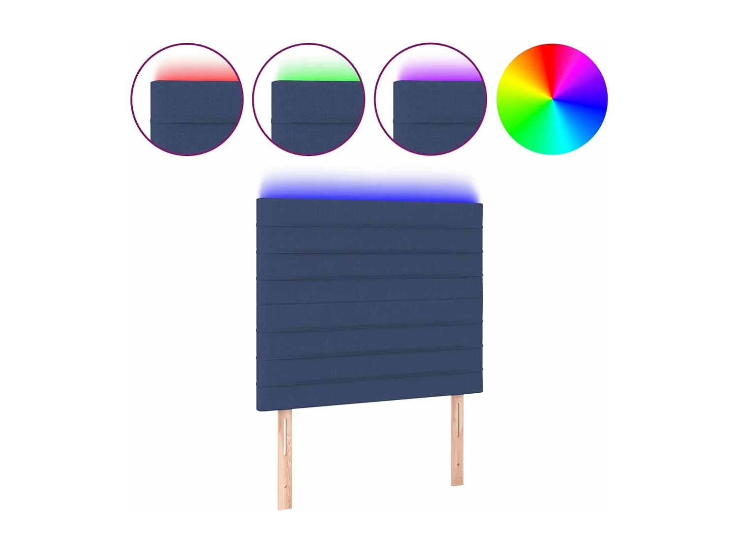 Cabecero con luces LED tela azul 80x5x118/128 cm