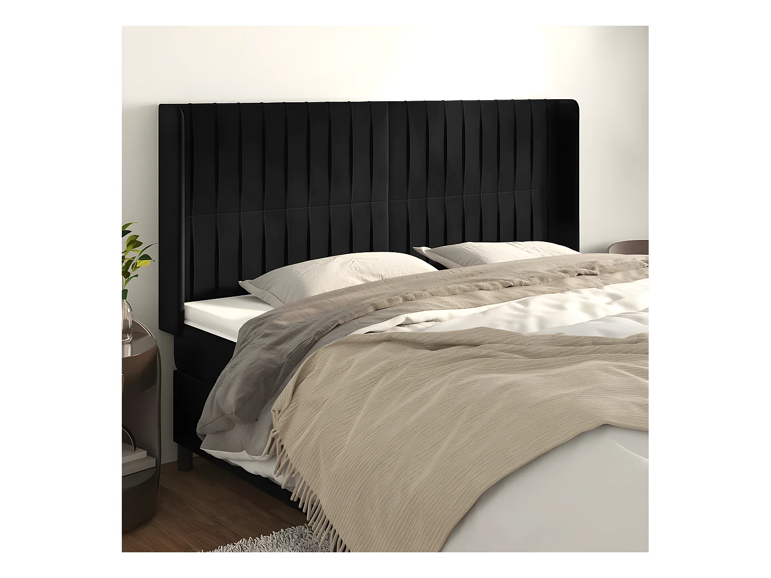 Cabecero con orejas de terciopelo negro 183x16x118/128 cm